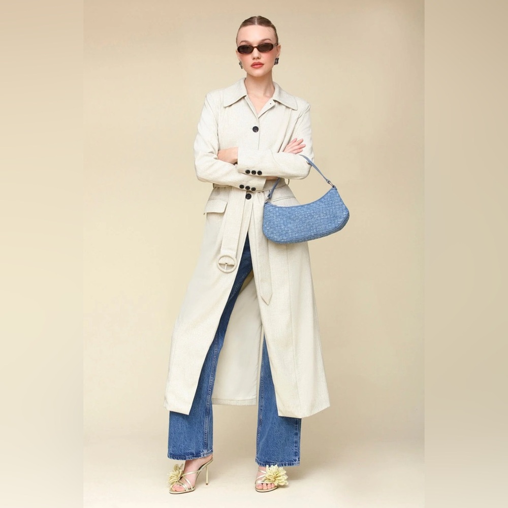 NWT Avec Les Filles Cutaway Belted Maxi Trench Coat